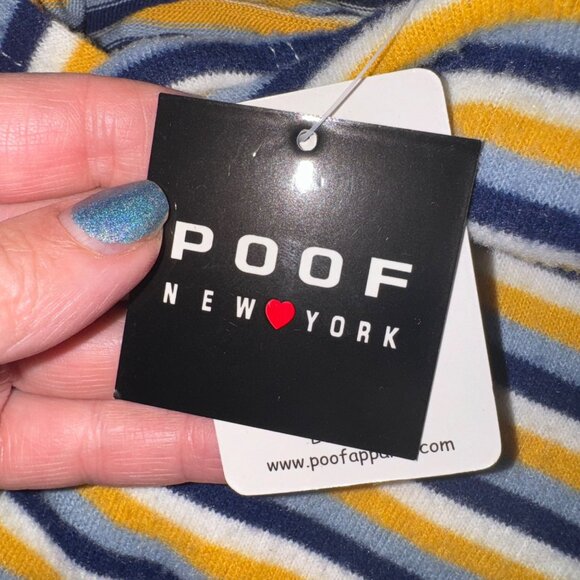 Poof New York Striped Yellow Blue Soft Knit Hoodie L Nautical Casual Travel Top - Picture 12 of 13